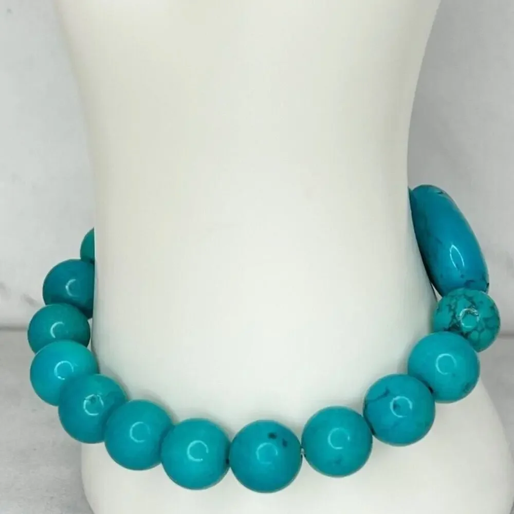 Blue Faux Turquoise Beaded Stretch Bracelet